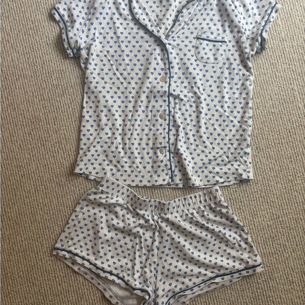 Roller Rabbit Hearts Polo Pajamas Blue Heart Print Women's Pajama Set